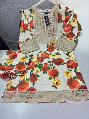 2 Pcs Women's Stitched Khaddar Printed Shirt And Trouser