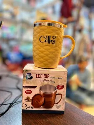 Premium Eco SIP Stainless Steel Coffee Mug – 400ml Insulated Hot Coffee Cup with BPA-Free Lid | Quilted Pink Design | Heat Retention Travel Mug for Office, Home, Car | Keep Hot & Cold | Stylish Reusable Mug for Men & Women