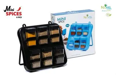 Mini Spice Rack 6 Pcs Set | Compact & Stylish Kitchen Storage for Spices, Herbs, and Seasonings Wall Mountable & Table Stand Organizer BPA Free 6 Jars with Easy-to-Use Lids