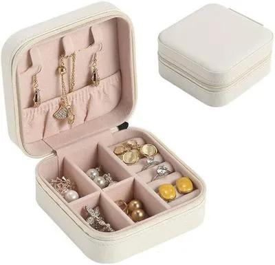 Leather Jewelry Organizer Box with Zipper ,Hair Accessories  Ear Rings & Necklace_Bracelets Holder Small Jewelry Box Vanity Hanger Stand Velvet