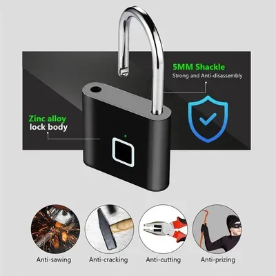 High Quality Smart Fingerprint Lock USB Rechargeable Biometric Digital Padlock thumbnail 5