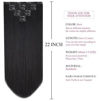 Natural Look Synthetic Hair Extensions for Girls & Teens | Soft & Tangle-Free Black Hair