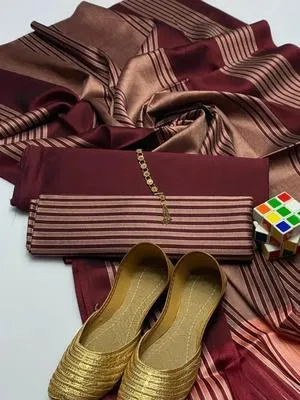 Elegant Maroon Jacquard Suit Set - 3 Pcs with Calligraphy Details
