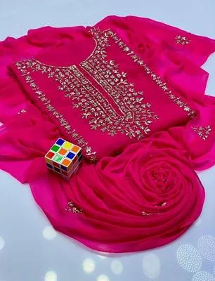 2 Pcs Women's Unstitched Hand Work Suit