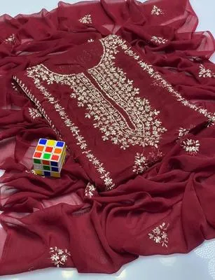 2 Pcs Women's Unstitched Hand Work Suit