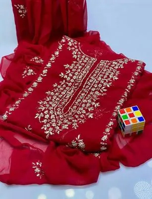 2 Pcs Women's Unstitched Hand Work Suit