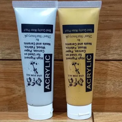 Pack of 2 Golden & Silver Acrylic Paint Tubes 75ml - Big Size Tubes Best for Artist, Student & Painter Art# M247-Acry-Pkt of 2 G&S-0003