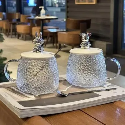 Bubbles Glass Cup with Spoon and Prominent Handle