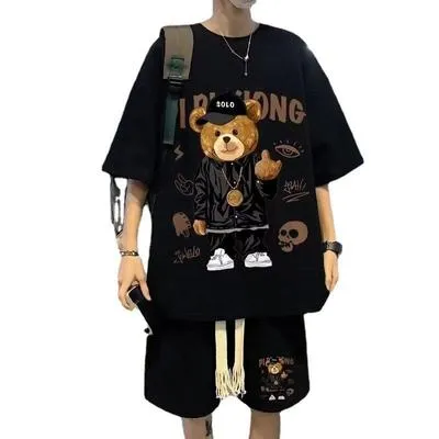 Men's Cotton Printed T-Shirt & Shorts Tracksuit - 2 Pcs Set