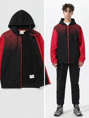 Men Black Jersey Track Suit 2 Pcs Hooded Set