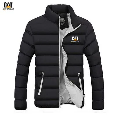 Men Black Puffer Jacket Collared Winter Warm Medium thumbnail 1