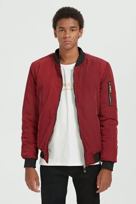 Men's Red Bomber Jacket Polyester Collared Casual Wear