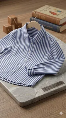 Boys Striped Cotton Shirt Blue 3-4Yrs thumbnail 1