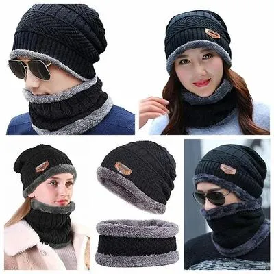 Beanie And Neck Warmer 2 Pcs Wool Textured 
