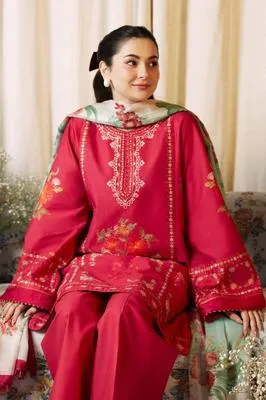 Pink Embroidered 3-Piece Lawn Suit for Women thumbnail 2