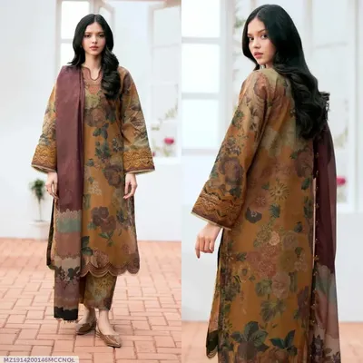 Brown Swiss Lawn 3Pcs Printed Suit for Women thumbnail 4