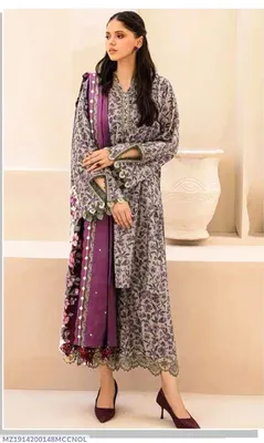 Grey Swiss Lawn 3Pcs Printed Suit for Women thumbnail 3