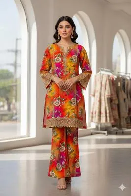 2 Pcs Women's Unstitched Printed Suit