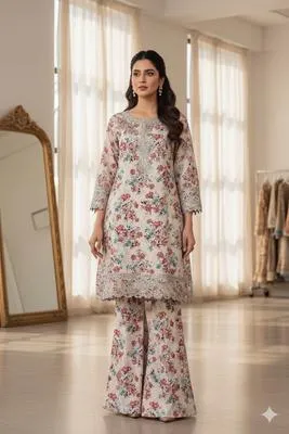 2 Pcs Women's Unstitched Printed Suit