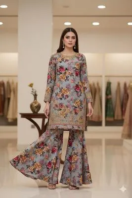 2 Pcs Women's Unstitched Printed Suit