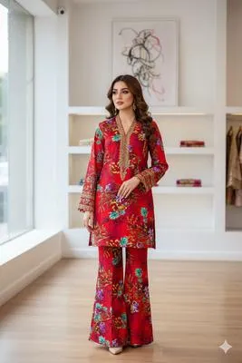 2 Pcs Women's Unstitched Printed Suit