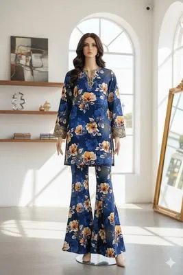 2 Pcs Women's Unstitched Printed Suit