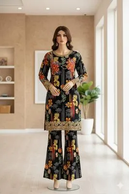 2 Pcs Women's Unstitched Printed Suit