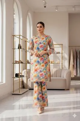 2 Pcs Women's Unstitched Printed Suit