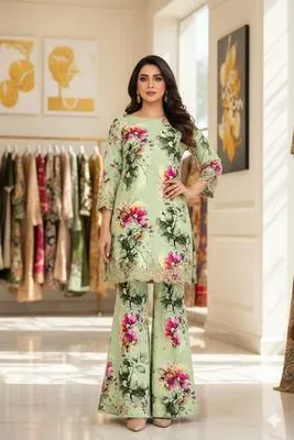 2 Pcs Women's Unstitched Printed Suit