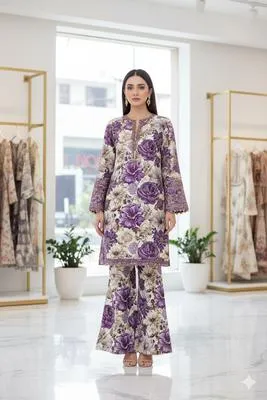 2 Pcs Women's Unstitched Printed Suit