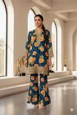 2 Pcs Women's Unstitched Printed Suit