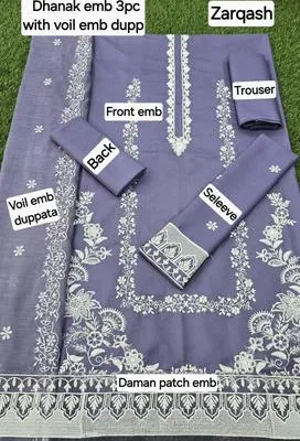 3 Pcs Women's Unstitched Embroidered Suit