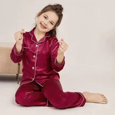2 Pcs Girl's Stitched Polyester Plain Night Suit