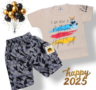 2 Pcs Boy's Cotton Jersey Printed Knicker And Shirt Set