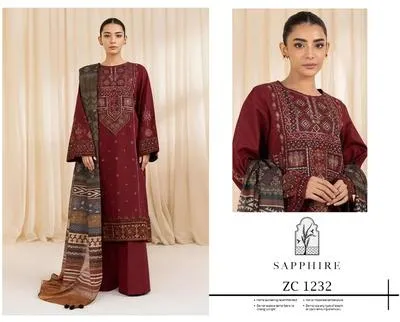 3 Pcs Women's Unstitched Embroidered Suit