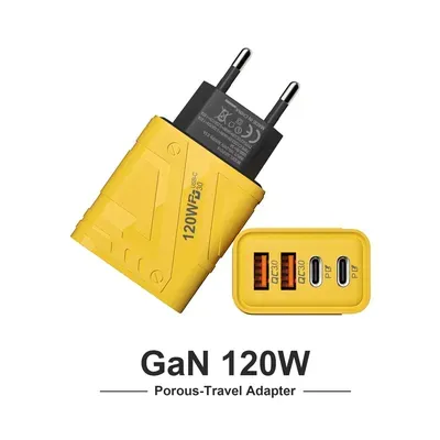 120W Fast Charging Yellow Travel Adapter with 4 USB Ports