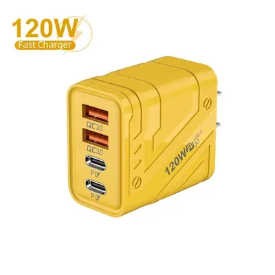 120W Fast Charging Yellow Travel Adapter with 4 USB Ports thumbnail 3