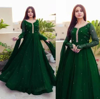 3 Pcs Women's Stitched Chiffon Embroidered Frock