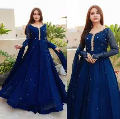 3 Pcs Women's Stitched Chiffon Embroidered Frock