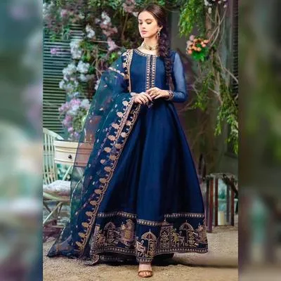 3 Pcs Women's Stitched Chiffon Embroidered Frock