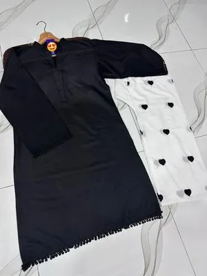 Lace Border Shirt With Heart Embroidery Flapper 2Pcs thumbnail 2