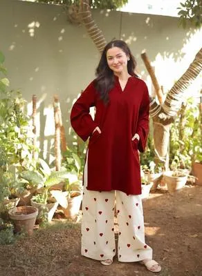 Maroon Embroidered Women's 2Pcs Cotton Shirt & Trouser Set