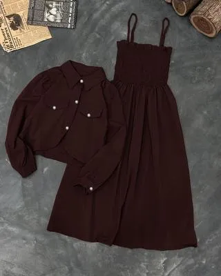 2 Pcs Women's Stitched Linen Plain Dress