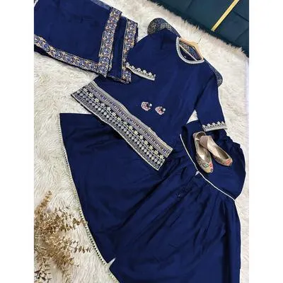 3 Pcs Women’s Stitched Shamoz Silk Sequins Embroidered Gharara Shirt