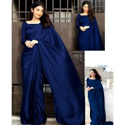 2 Pcs Women’s Shamoz Silk Plain Stitched Saree