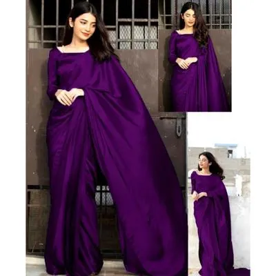 2 Pcs Women’s Shamoz Silk Plain Stitched Saree