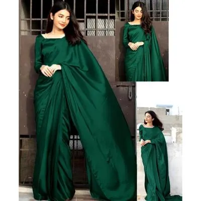 2 Pcs Women’s Shamoz Silk Plain Stitched Saree
