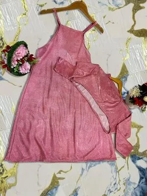 Pink Georgette 2-Piece Girls Wedding Party Set thumbnail 2
