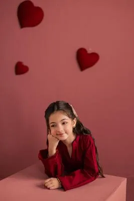 Kids Heart Embroidered Flapper 2Pcs Red White Linen thumbnail 5