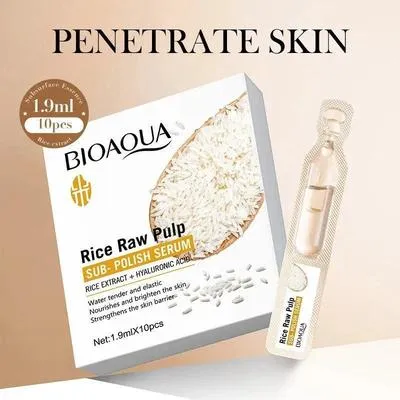 BIOAQUA Rice Raw PulpSerum – Skin-Brightening RiceEssence with Hyaluronic Acid| 10pcs